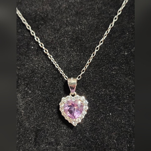 VTG 925 Amethyst & CZ Heart Necklace by UD - Picture 2 of 11